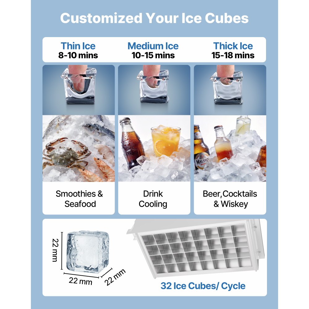 VEVOR Commercial Ice Maker Machine, 80 lbs/24h with 13 lbs Storage Capacity, Countertop/Freestanding/Under Counter, Stainless Steel Ice Maker with LED Display & Self-Cleaning, for Home Bar Restaurant