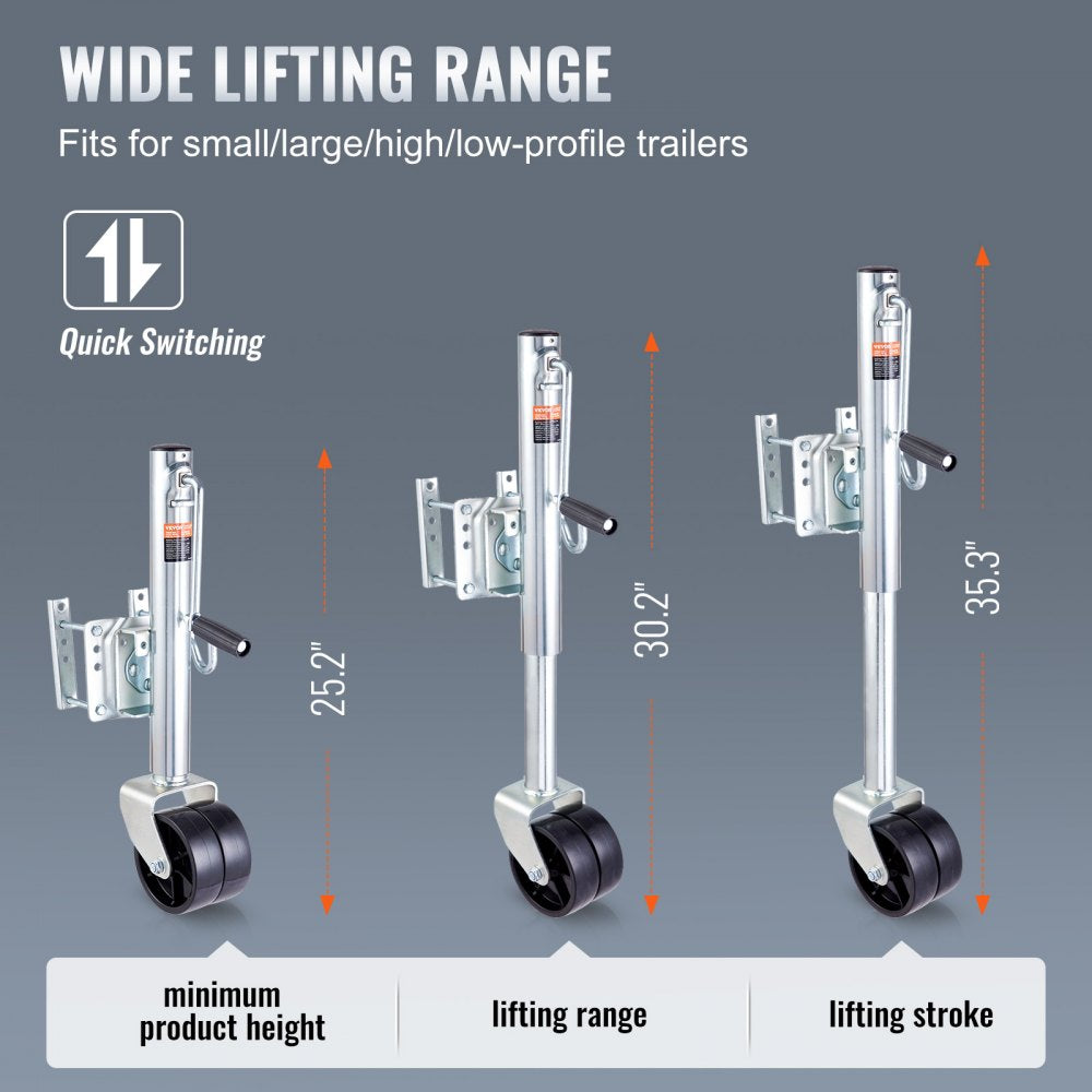 VEVOR Trailer Jack, Boat Trailer Jack 35.3 in, Bolt-on Trailer Tongue Jack Weight Capacity 1500 lb, with PP Wheels and Handle for lifting RV Trailer, Horse Trailer, Utility Trailer, Yacht Trailer