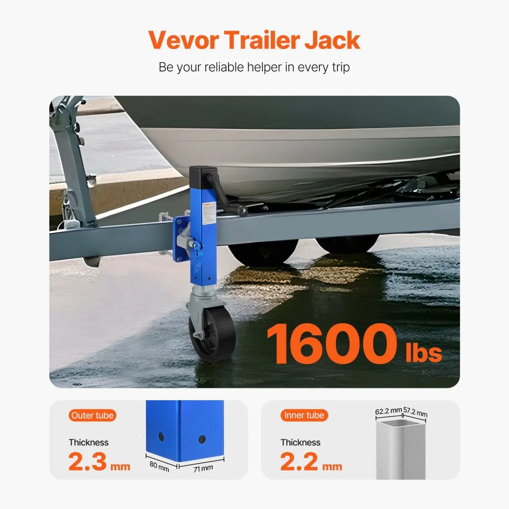 VEVOR Trailer Jack with Wheel, 1600 lbs Heavy Duty Swivel Boat Trailer Jack PP Single Wheel, 10" Lift, Bolt-on Trailer Tongue Jack with Ergonomic Handle for RV, Boat, Horse Trailer, Utility Trailer