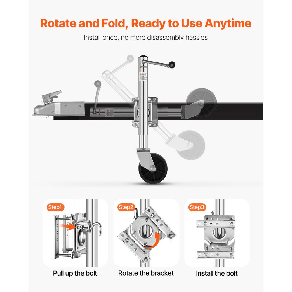 VEVOR Trailer Jack with Wheel, 1000 lbs Load Capacity, Heavy Duty Swivel Boat Trailer Jack with PP Single Wheel & Ergonomic Handle, 10-inch Lift, Fit for RVs, Boats, Horse Trailers, Utility Trailers