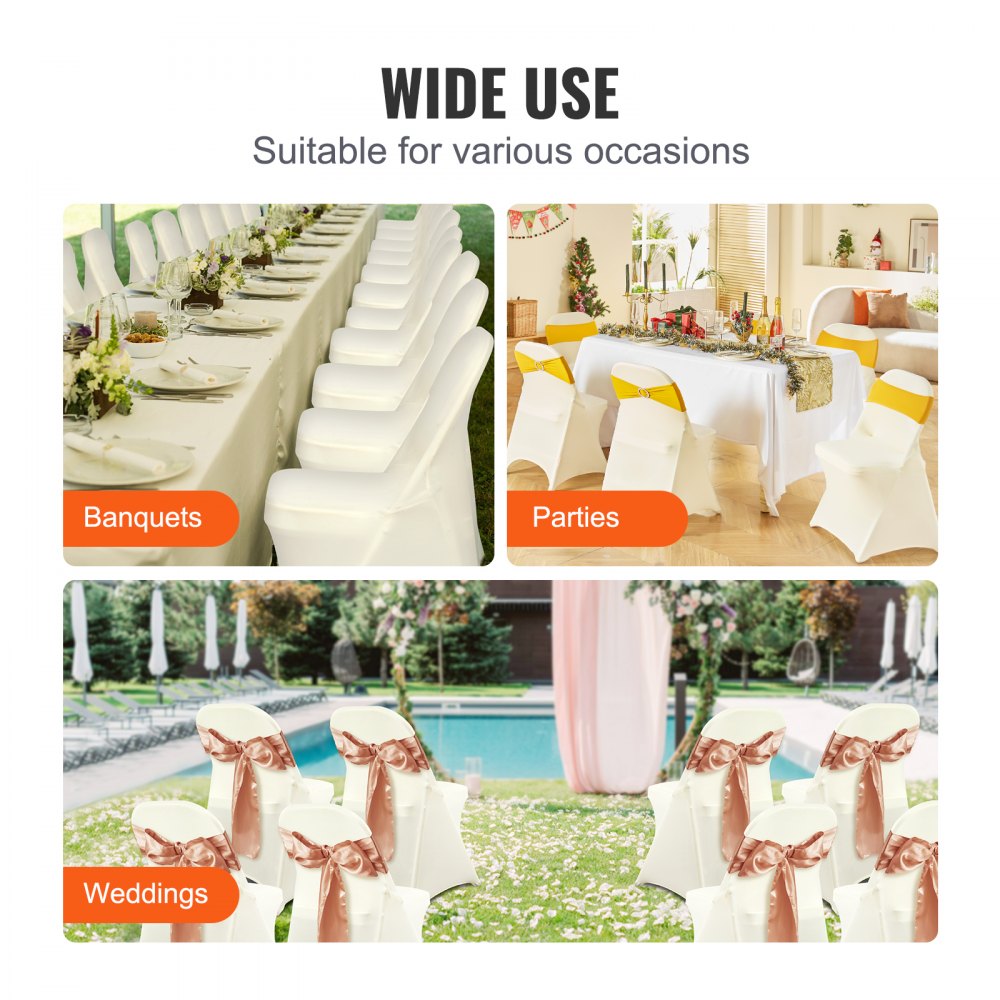 VEVOR Stretch Spandex Folding Chair Covers, Universal Fitted Chair Cover, Removable Washable Protective Slipcovers, for Wedding, Holiday, Banquet, Party, Celebration, Dining (50PCS Ivory White)