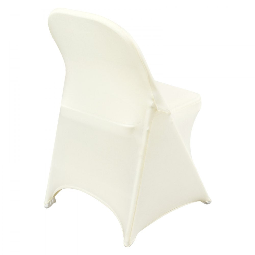 VEVOR Stretch Spandex Folding Chair Covers, Universal Fitted Chair Cover, Removable Washable Protective Slipcovers, for Wedding, Holiday, Banquet, Party, Celebration, Dining (50PCS Ivory White)