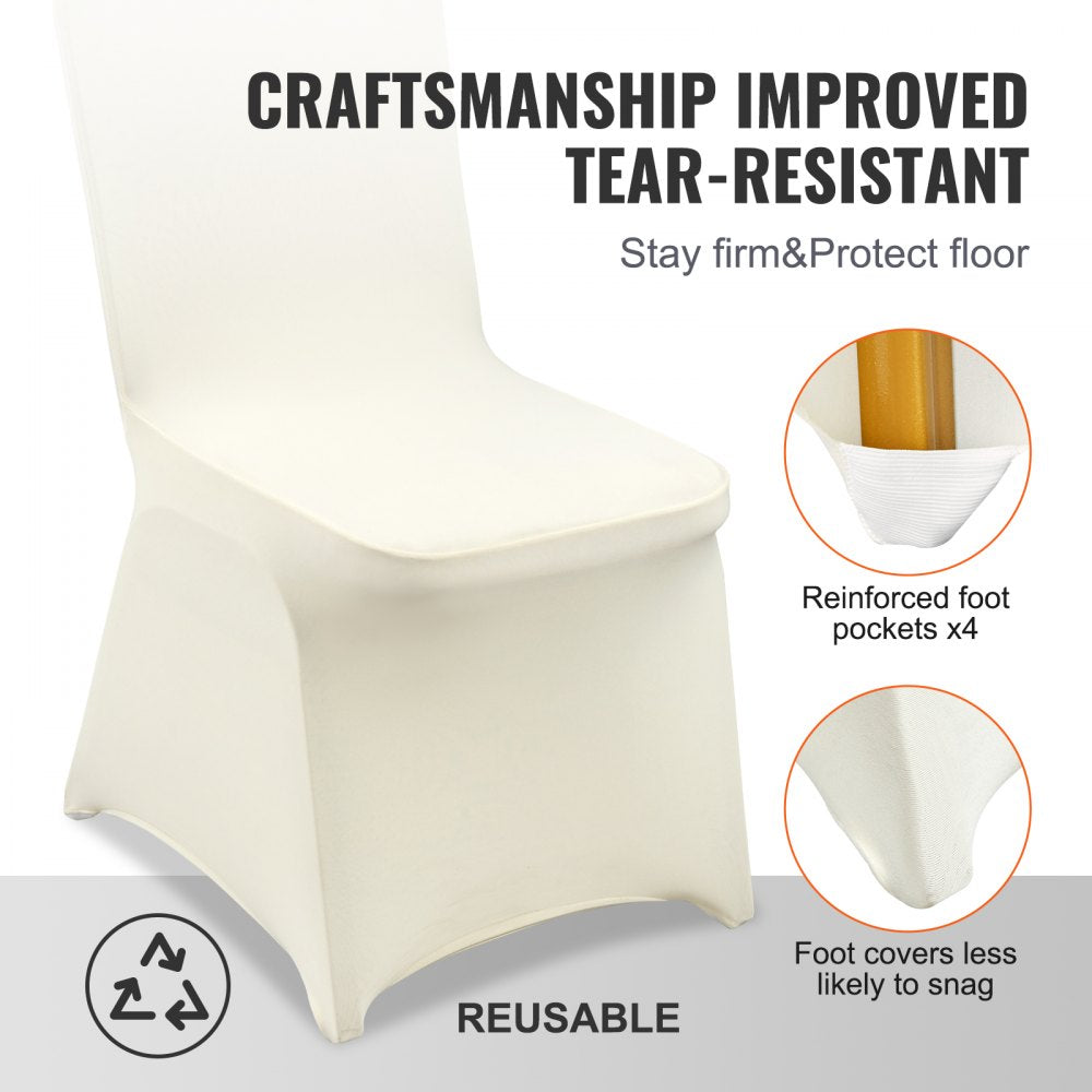 VEVOR Stretch Spandex Folding Chair Covers, Universal Fitted Chair Cover, Removable Washable Protective Slipcovers, for Wedding, Holiday, Banquet, Party, Celebration, Dining (50PCS Beige)