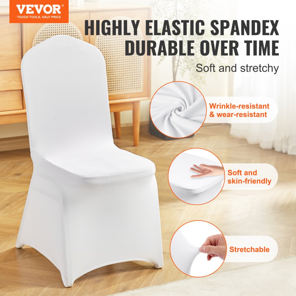VEVOR Stretch Spandex Folding Chair Covers, Universal Fitted Chair Cover, Removable Washable Protective Slipcovers, for Wedding, Holiday, Banquet, Party, Celebration, Dining (30PCS White)