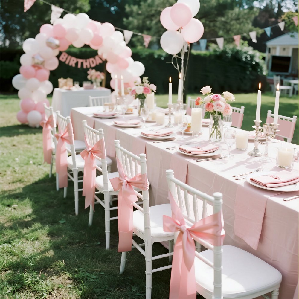 VEVOR Satin Chair Sashes Bows, 50PCS Chair Ribbon Ties Back Sash, 7 x 108 inch, Rose Gold Wedding Reception Decoration, for Wedding Ceremony Baby Shower Party Events Banquet Chair Cover Decoration