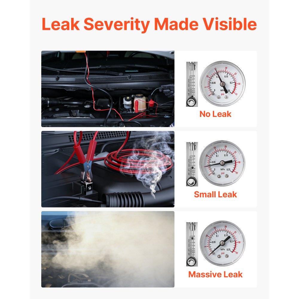 VEVOR Automotive Smoke Machine Leak Detector, DC 12V EVAP Vacuum Diagnostic Tester with Built-in Air Pump, Pressure Gauge, Flow Meter, Oil Level Gauge, 2-Mode for Cars, Motorcycles, Trucks, Boats, ATV