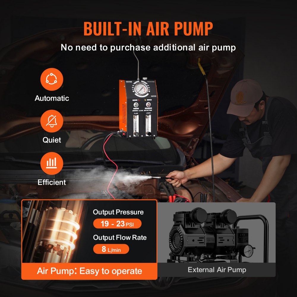 VEVOR Automotive Smoke Machine Leak Detector, EVAP Smoke Machine Leak Tester with Built-in Air Pump, Pressure Gauge, Oil Level & Flow Meter, 2-Mode Vacuum Diagnostic Detector for EVAP Fuel Pipe System