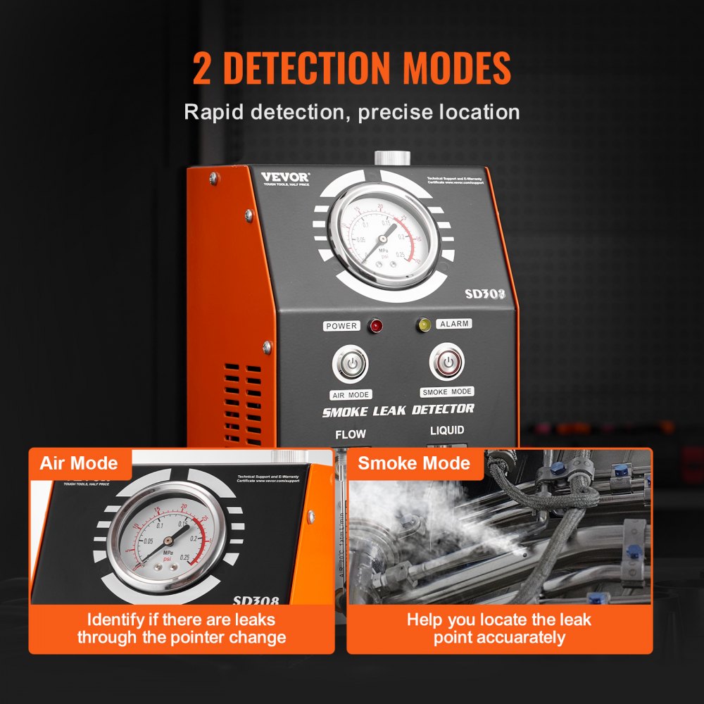 VEVOR Automotive Smoke Machine Leak Detector, EVAP Smoke Machine Leak Tester with Built-in Air Pump, Pressure Gauge, Oil Level & Flow Meter, 2-Mode Vacuum Diagnostic Detector for EVAP Fuel Pipe System