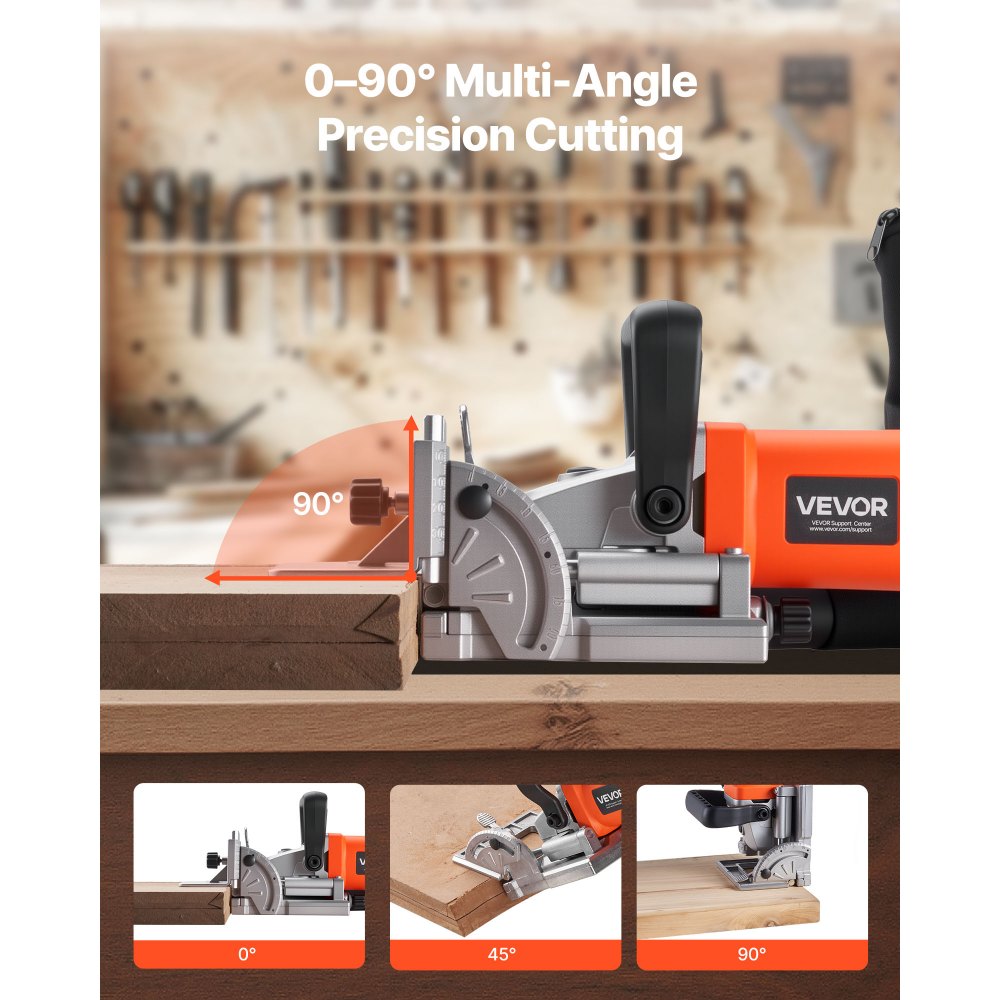 VEVOR Biscuit Plate Joiner, 5.9A, Plate Joiner Tool Kit with 11,600 RPM 760W Motor, 45-Degree Locating Notch, Carbide Tipped Blade, Wood Biscuits, Dust Bag, Adjustable Angle & Depth, for Woodworking