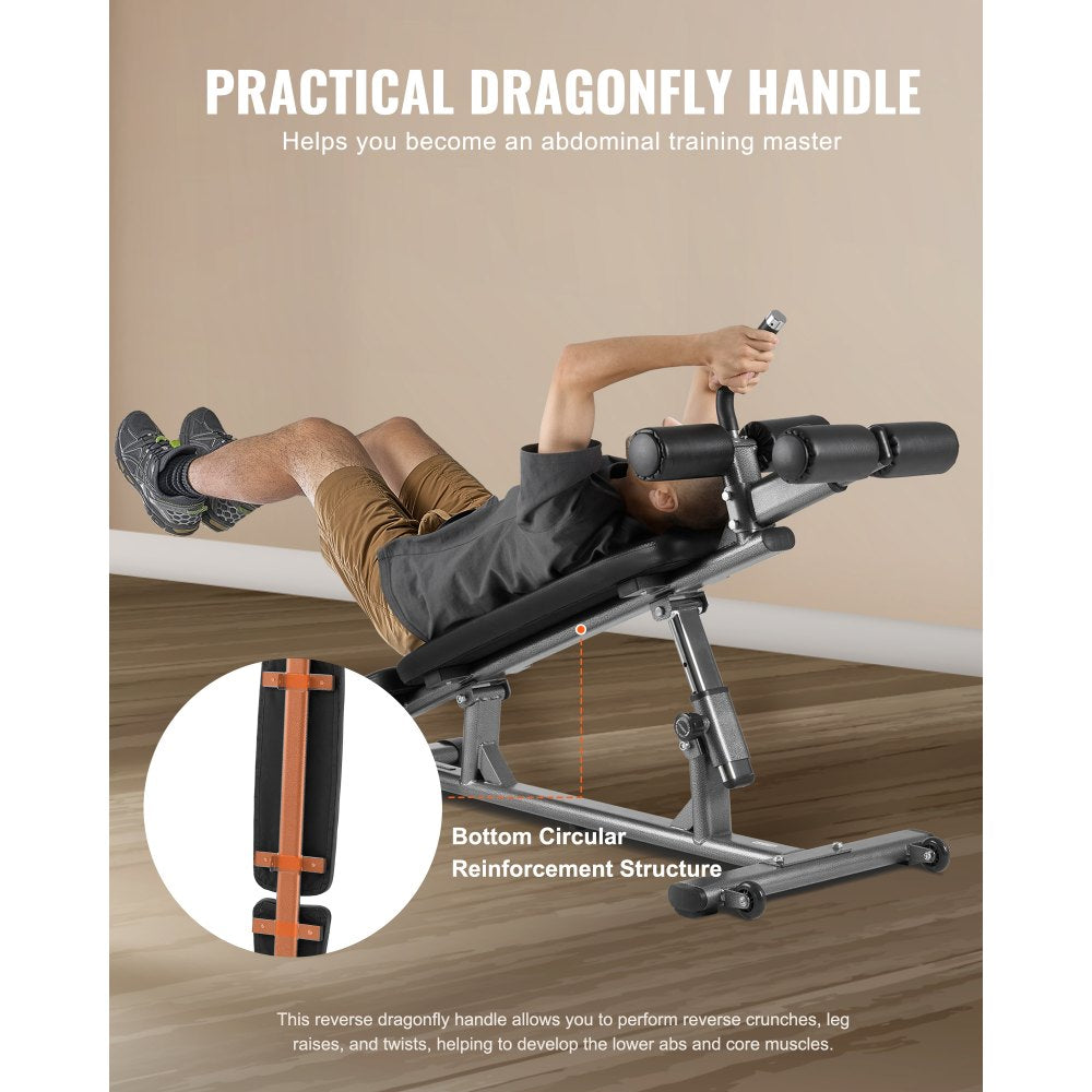 VEVOR Sit Up Bench, Decline Ab Bench with Reverse Crunch Handle, with 4 Adjustable Height Settings, Heavy Duty Steel, 1000 Lbs Capacity, for Home Gym Workouts, Strength Training, Full Body Muscles