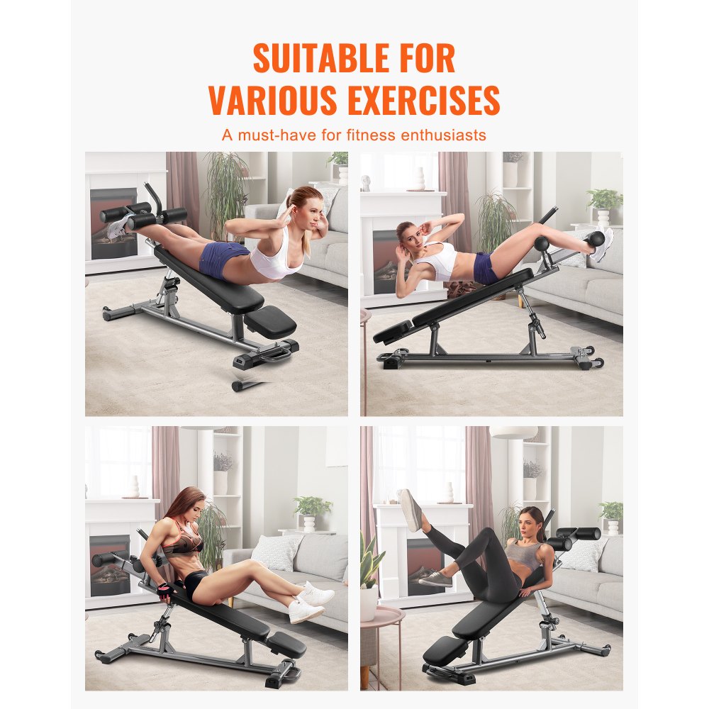 VEVOR Sit Up Bench, Decline Ab Bench with Reverse Crunch Handle, with 4 Adjustable Height Settings, Heavy Duty Steel, 1000 Lbs Capacity, for Home Gym Workouts, Strength Training, Full Body Muscles