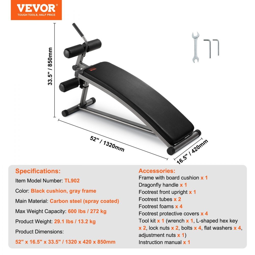 VEVOR Weight Bench, Adjustable Strength Training Bench, Press Bench for Full Body Workout, 600 LBS Multi-Purpose Sit up Bench for Home Gym Exercise, Incline Decline Bench with Reverse Crunch Handle