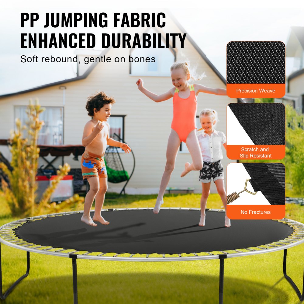 VEVOR Replacement Trampoline Mat, Jumping Mat Fits 12ft Frame, Universal Jumping Mat for 12ft Round Trampoline, Reinforce UV-Resistant Mat with Spring Tool & Durable V-Rings, Fit 5.5" Spring Length