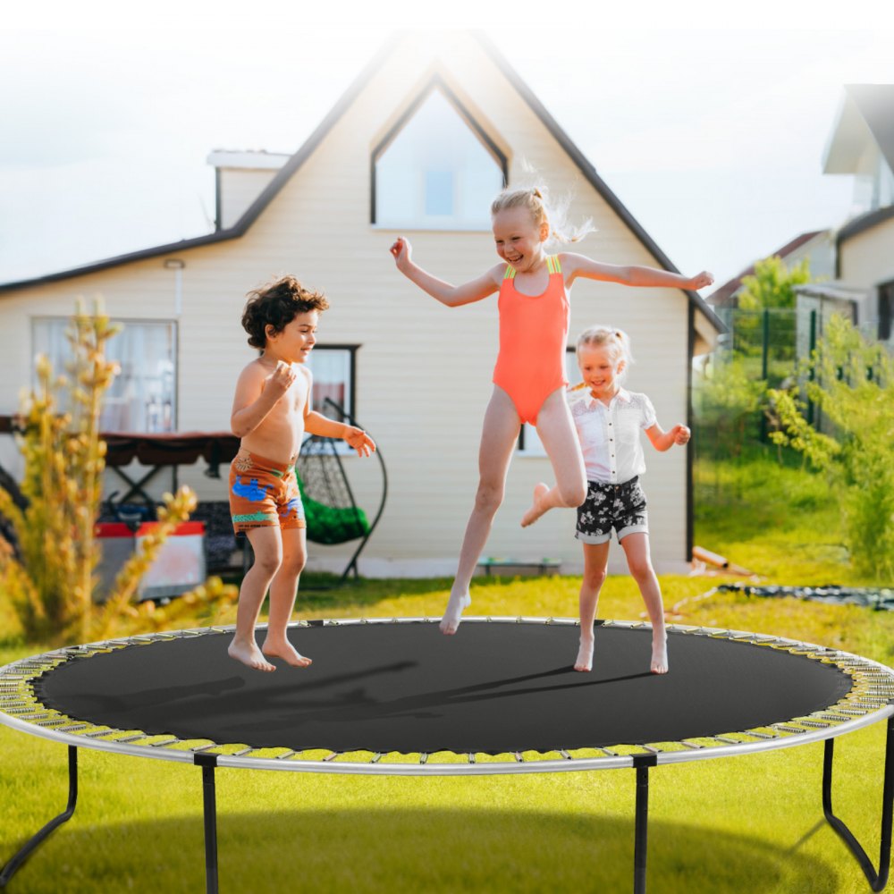 VEVOR Replacement Trampoline Mat, Jumping Mat Fits 12ft Frame, Universal Jumping Mat for 12ft Round Trampoline, Reinforce UV-Resistant Mat with Spring Tool & Durable V-Rings, Fit 5.5" Spring Length