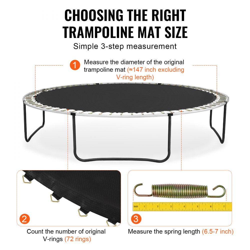 VEVOR Replacement Trampoline Mat, Jumping Mat Fits 14ft Frame, Universal Jumping Mat for 14ft Round Trampoline, Reinforce UV-Resistant Mat with Spring Tool & Durable V-Rings, Fit 6.5"-7" Spring Length