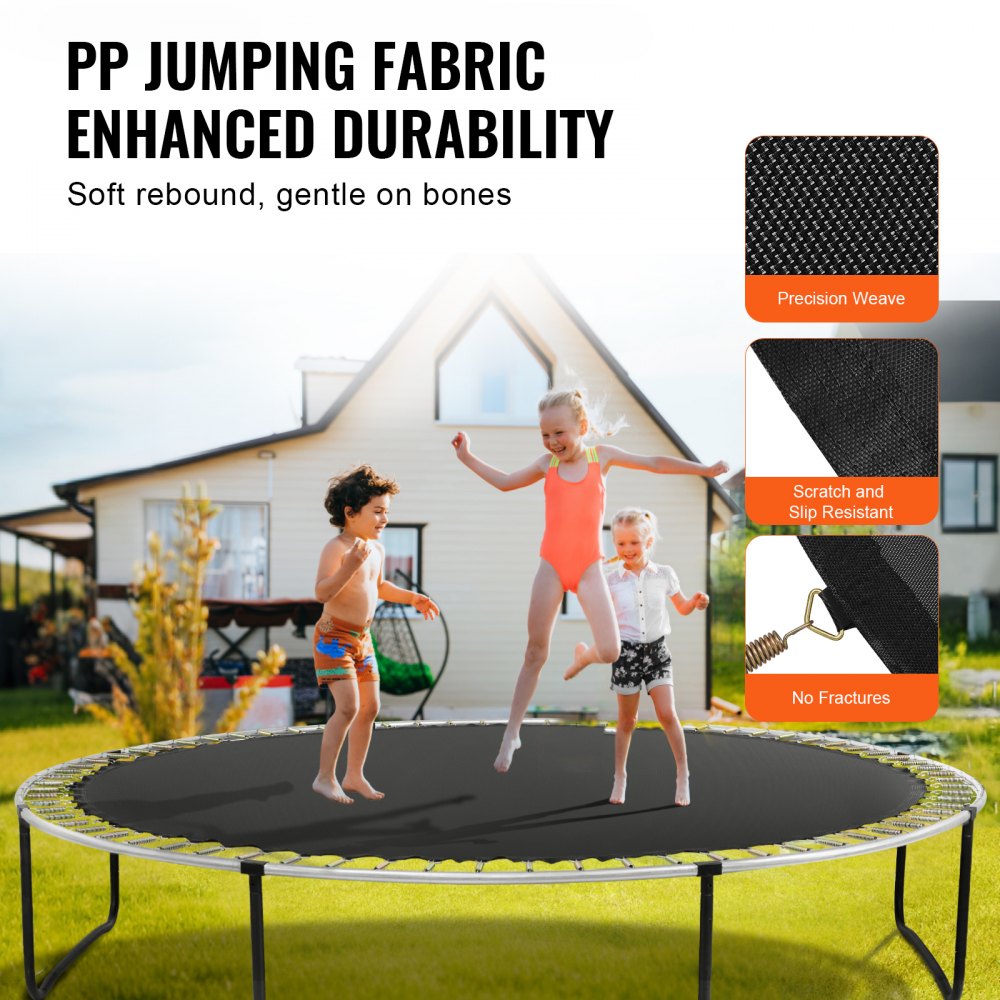 VEVOR Replacement Trampoline Mat, Jumping Mat Fits 15ft Frame, Universal Jumping Mat for 15ft Round Trampoline, Reinforce UV-Resistant Mat with Spring Tool & Durable V-Rings, Fit 6.5" Spring Length