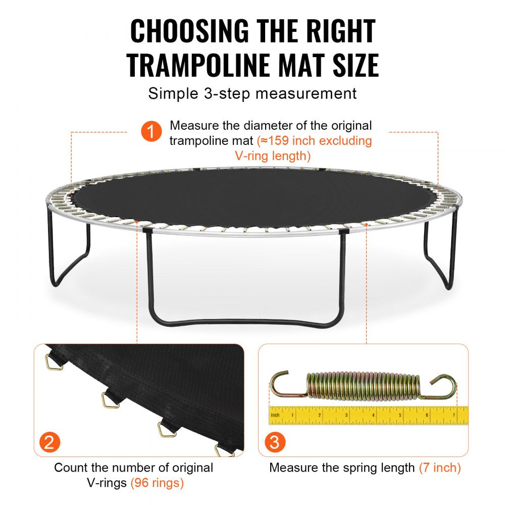 VEVOR Replacement Trampoline Mat, Jumping Mat Fits 15ft Frame, Universal Jumping Mat for 15ft Round Trampoline, Reinforce UV-Resistant Mat with Spring Tool & Durable V-Rings, Fit 7" Spring Length