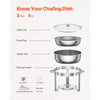 VEVOR Chafing Dish Buffet Set, 5 Qt 2 Pack, Stainless Steel Chafer with 2 Full Size Pan, Round Catering Warmer Server with Glass Lid Water Pan Folding Stand Fuel Holder, for Wedding Party Banquet, Silver