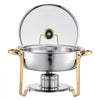 VEVOR Chafing Dish Buffet Set, 5 Qt 4 Pack, Stainless Steel Chafer with 4 Full Size Pan, Round Catering Warmer Server with Glass Lid Water Pan Folding Stand Fuel Holder, for Wedding Party Banquet, Gold