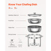VEVOR Chafing Dish Buffet Set, 5 Qt 2 Pack, Stainless Steel Chafer with 2 Full Size Pans, Round Catering Warmer Server with Lid Water Pan Folding Stand Clip, for Weddings Parties Banquets, Silver