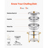 VEVOR Chafing Dish Buffet Set, 5 Qt 4 Pack, Stainless Steel Chafer with 4 Full Size Pans, Round Catering Warmer Server with Lid Water Pan Folding Stand Clip, for Weddings Parties Banquets, Gold