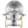 VEVOR Chafing Dish Buffet Set, 5 Qt 4 Pack, Stainless Steel Chafer with 4 Full Size Pans, Round Catering Warmer Server with Lid Water Pan Folding Stand Clip, for Weddings Parties Banquets, Gold