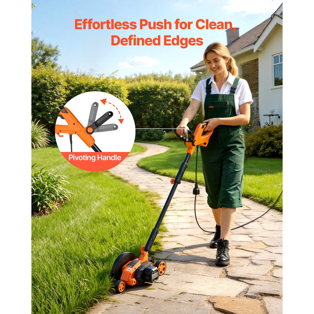 VEVOR Lawn Edger, 8-inch Blade Length, 12 Amp Electric Edger Lawn Tool, 4000 RPM, with 3-Position Blade Depth, 65 Mn, Pivoting Handle, Dual Wheels, for Lawns, Driveways, Yards, and Sidewalk Edges
