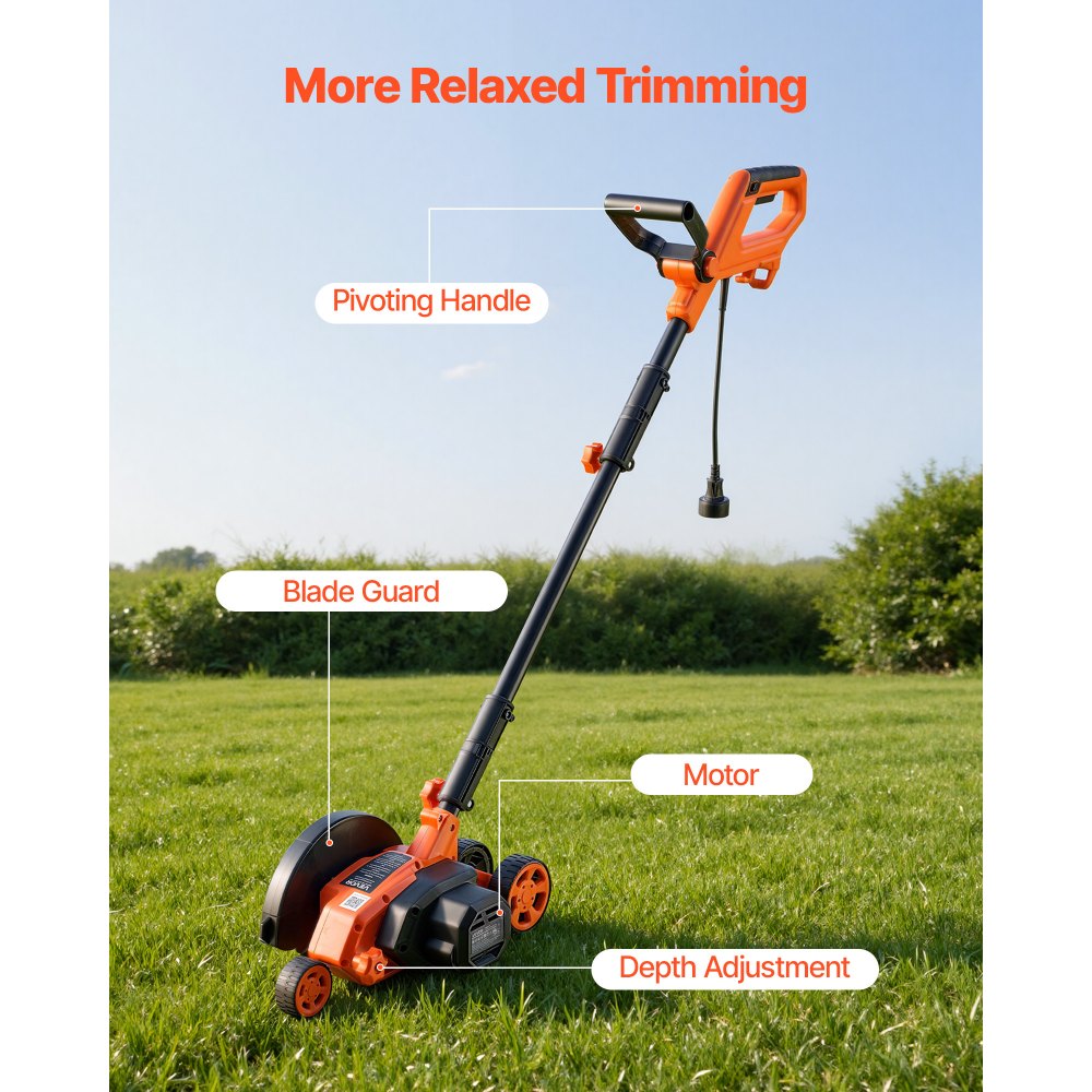 VEVOR Lawn Edger, 8-inch Blade Length, 12 Amp Electric Edger Lawn Tool, 4000 RPM, with 3-Position Blade Depth, 65 Mn, Pivoting Handle, Dual Wheels, for Lawns, Driveways, Yards, and Sidewalk Edges