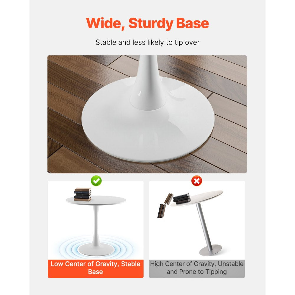 VEVOR Round Dining Table, 31.5 in Wood Table for 2-4 Person, Modern Circle Furniture, Leisure Coffee Office Tables with Pedestal Base in Tulip Design, for Home Kitchen Living Room, White(Only Table)