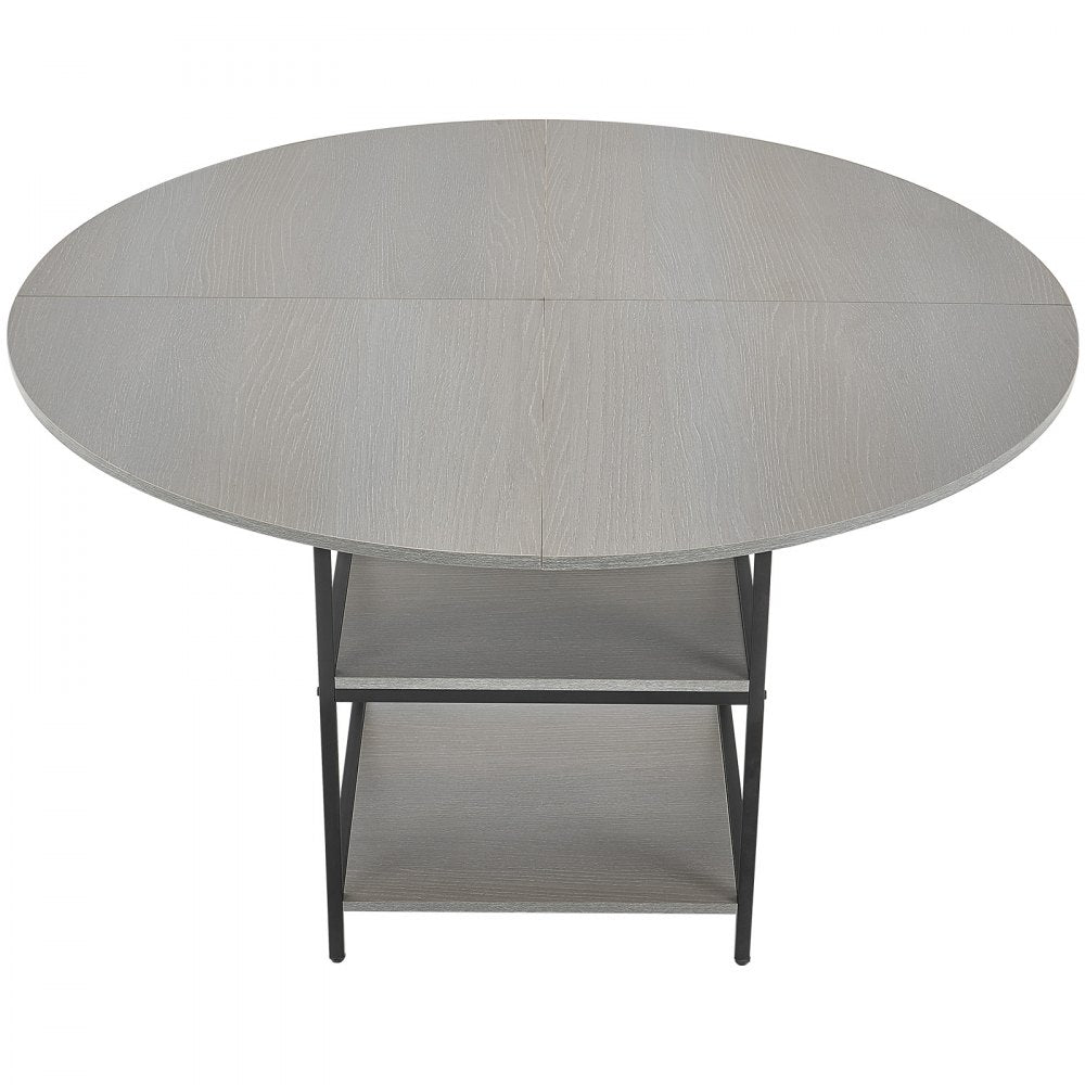 VEVOR Round Dining Table, 47 inch Wood Table for 4-6 Person, Modern Circle Dinner Furniture, Leisure Tables with Storage Shelf and Metal Legs, for Home Kitchen Living Room, Grey (Only Table)
