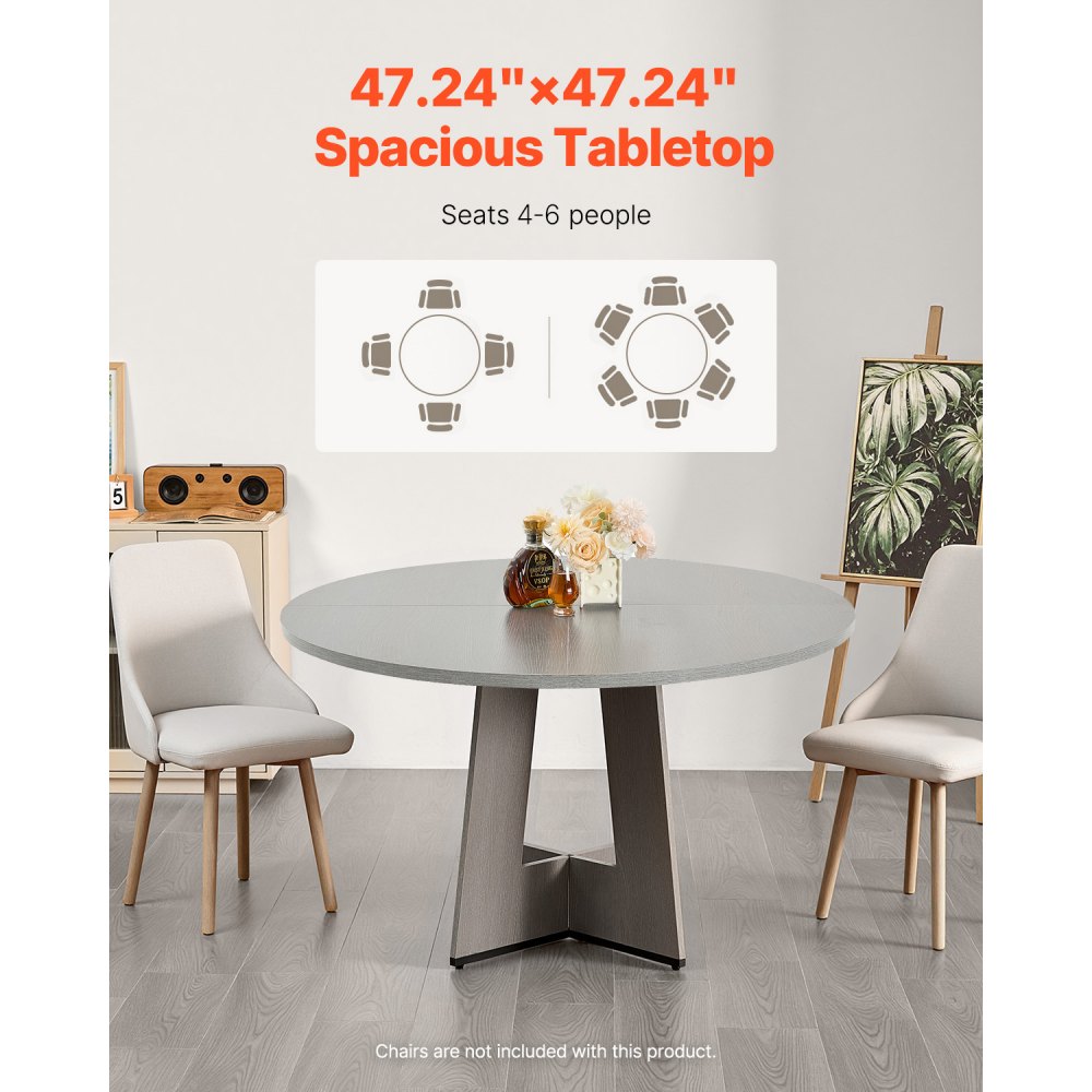 VEVOR Round Dining Table, 47 inch Wood Table for 4-6 Person, Farmhouse Circle Dinner Furniture, Rustic Leisure Tables with Thick Wooden Legs, for Home Kitchen Living Room, Grey (Only Table)