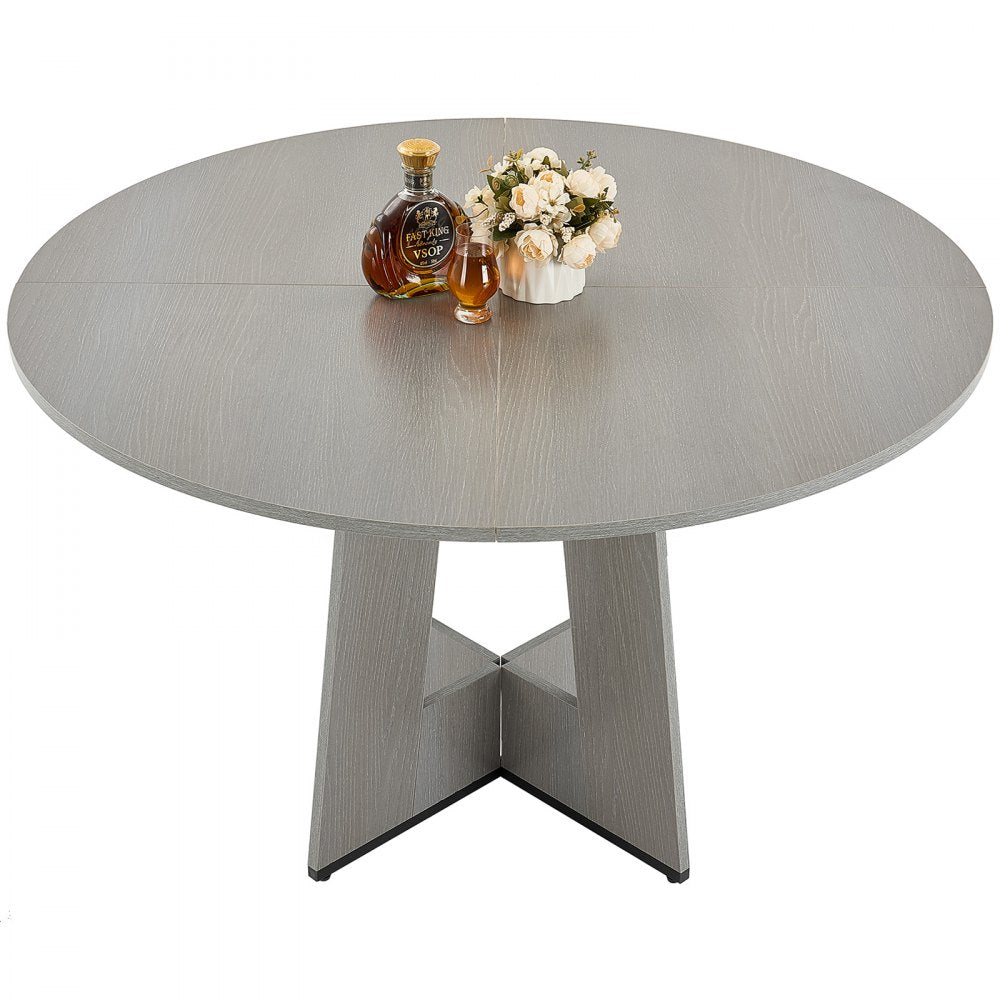 VEVOR Round Dining Table, 47 inch Wood Table for 4-6 Person, Farmhouse Circle Dinner Furniture, Rustic Leisure Tables with Thick Wooden Legs, for Home Kitchen Living Room, Grey (Only Table)