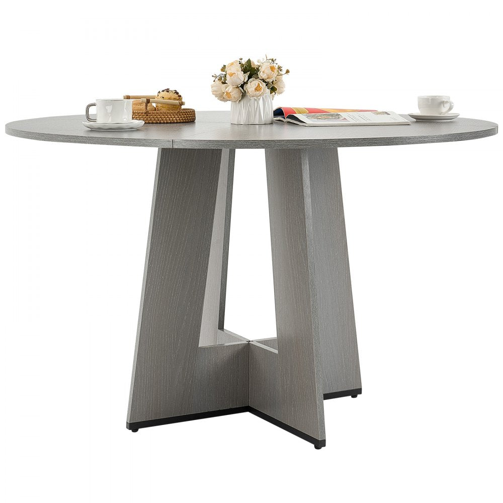 VEVOR Round Dining Table, 47 inch Wood Table for 4-6 Person, Farmhouse Circle Dinner Furniture, Rustic Leisure Tables with Thick Wooden Legs, for Home Kitchen Living Room, Grey (Only Table)