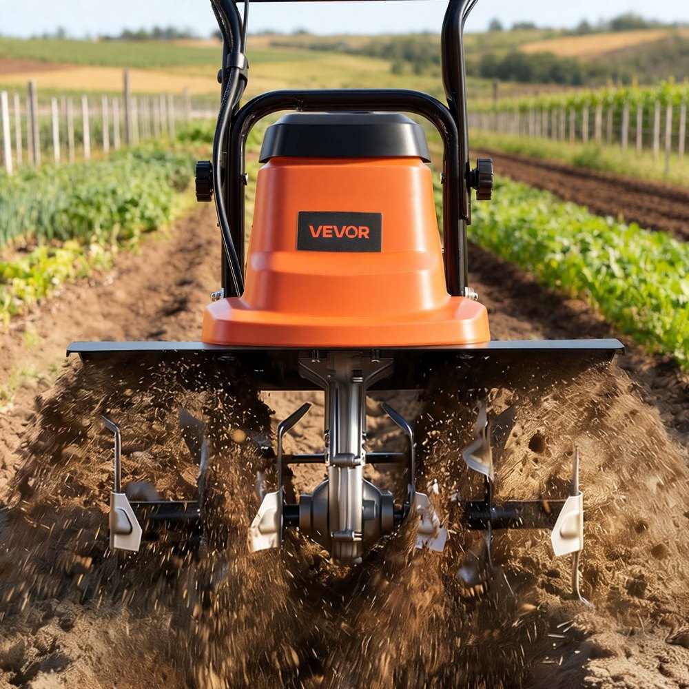 VEVOR Corded Electric Tiller, 18 Inch Tilling Width Garden Rototiller, 13.5-Amp Motor Heavy-Duty Tilling Machine, Cultivator with Steel Tines and Foldable Handle, for Lawn, Yard, and Gardening Care