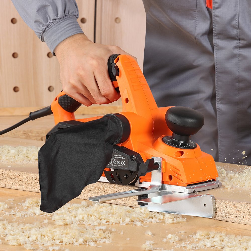 VEVOR Electric Hand Planer, 3-1/4-Inch Cut Width, 7-Amp 14500 RPM Corded Power Handheld Planer for Wood, with Adjustable Cut Depth, 2 Blades, for Woodworking Wood Chamfer DIY Smooth Finish Carpentry