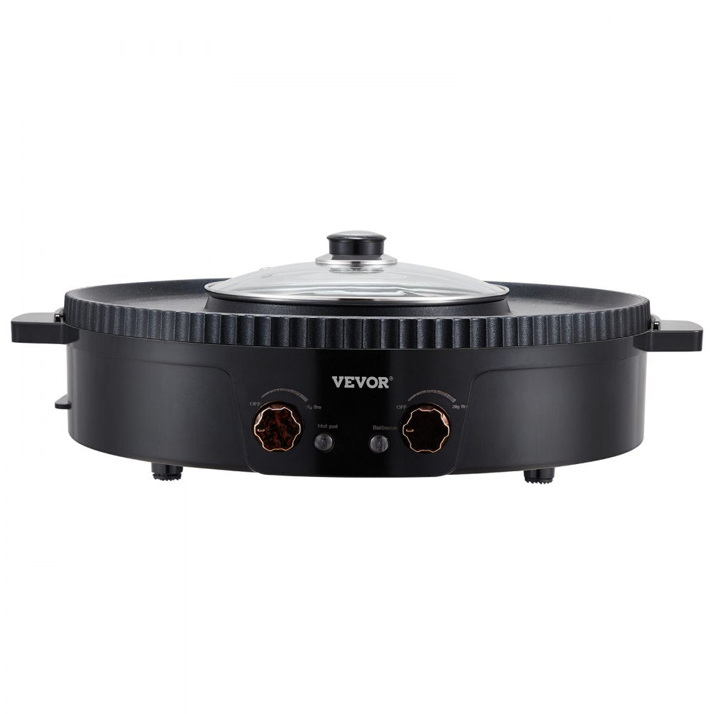 VEVOR Hot Pot with Grill, 1800W 2-in-1 Electric Smokeless Grill and Hot Pot, Korean BBQ Shabu Shabu Hotpot with Separate Dual Temperature Control, Non-stick Pan, for 2-8 People Family Dining
