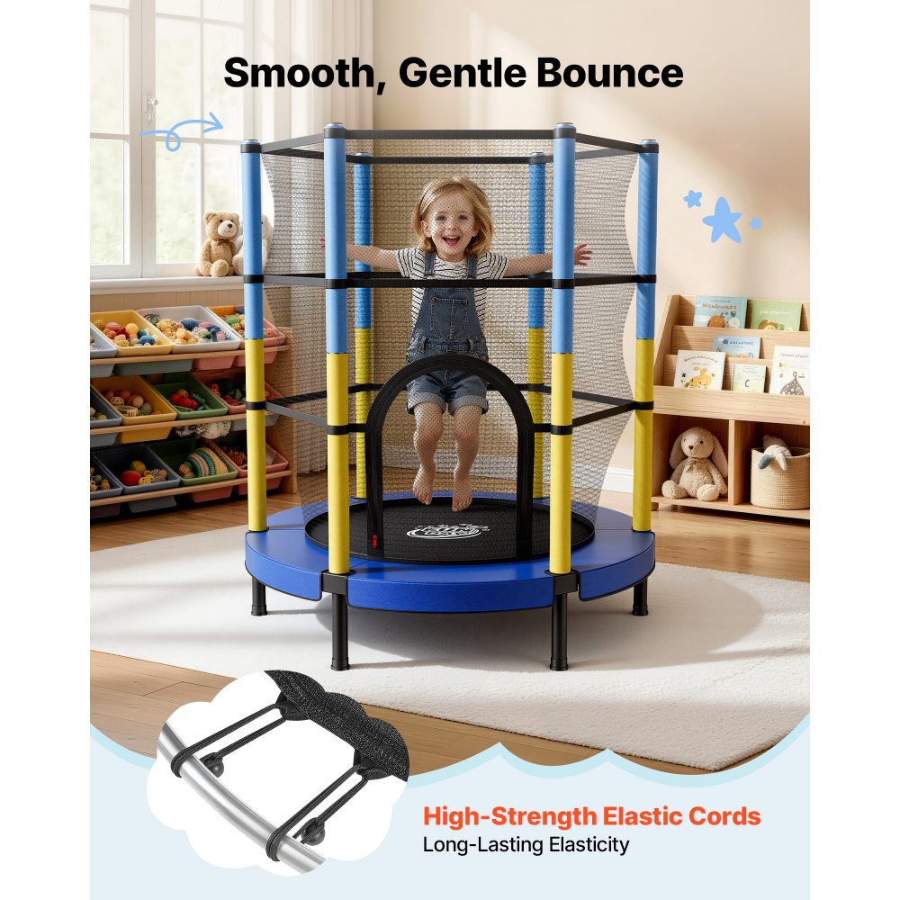 VEVOR 55" Trampoline for Kids, 4.6 FT Toddler Mini Trampoline, 132 lbs Capacity Indoor Outdoor Play Toys with Enclosure Net, Easy to Assemble, Christmas Toys Birthday Gifts for Girls Boys