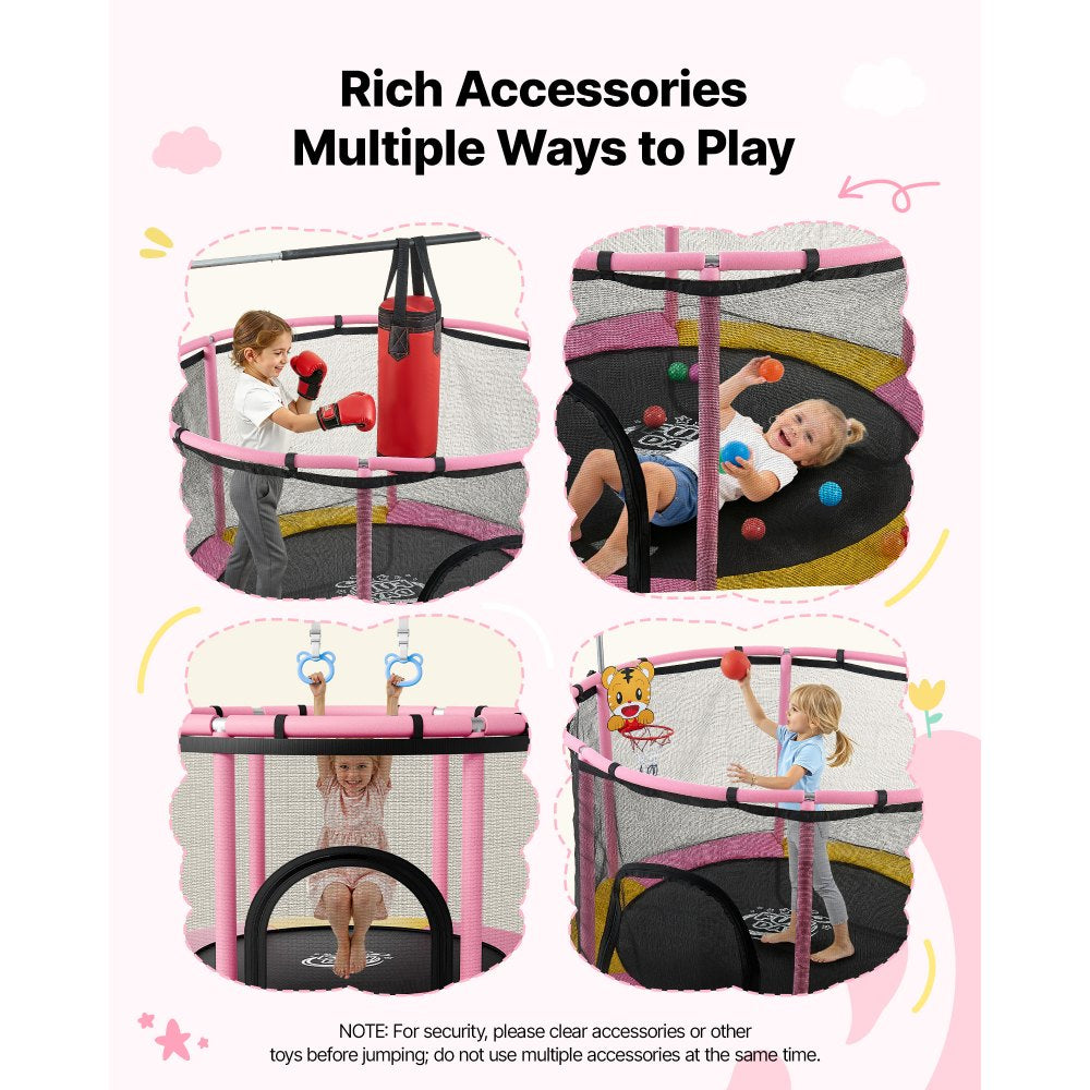VEVOR 60" Trampoline for Kids, 5 FT Toddler Mini Trampoline, 132 lbs Indoor Outdoor Play Toys with Enclosure Net and Adjustable Gymnastics Bar, Christmas Toys Birthday Gifts for Girls Boys