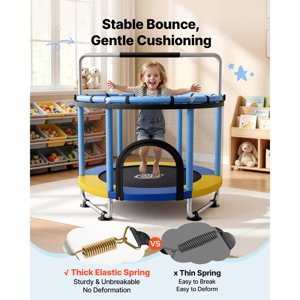 VEVOR 60" Trampoline for Kids, 5 FT Toddler Mini Trampoline, 132 lbs Indoor Outdoor Play Toys with Enclosure Net and Adjustable Gymnastics Bar, Christmas Toys Birthday Gifts for Girls Boys