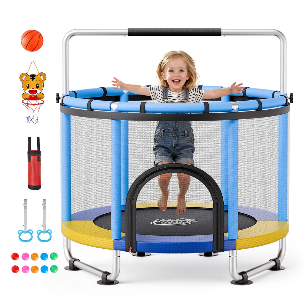 VEVOR 60" Trampoline for Kids, 5 FT Toddler Mini Trampoline, 132 lbs Indoor Outdoor Play Toys with Enclosure Net and Adjustable Gymnastics Bar, Christmas Toys Birthday Gifts for Girls Boys