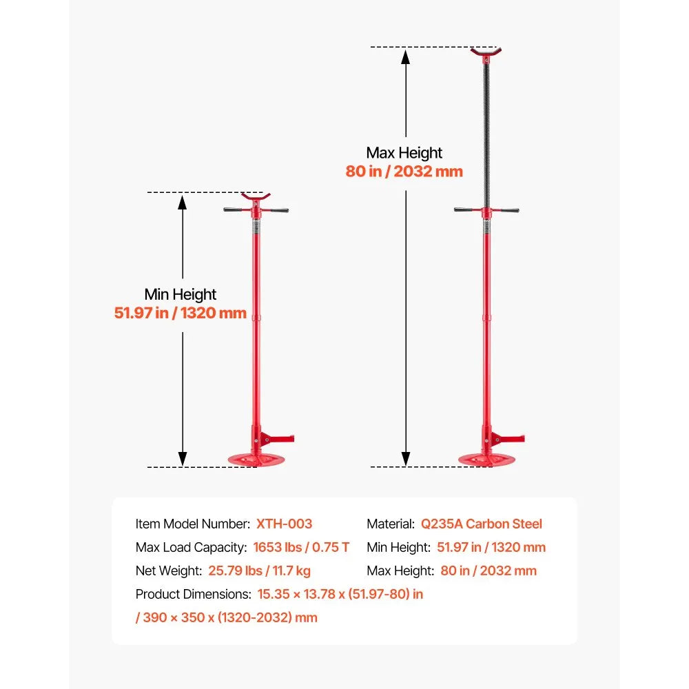 VEVOR Underhoist Support Stand, 3/4 Ton (1653 lbs) Capacity Under Hoist Jack Stand, Lifting from 51.97" to 80", Bearing Mounted Spin Handle, Foot Pedal, 12" Diameter Base, Support Vehicle Components