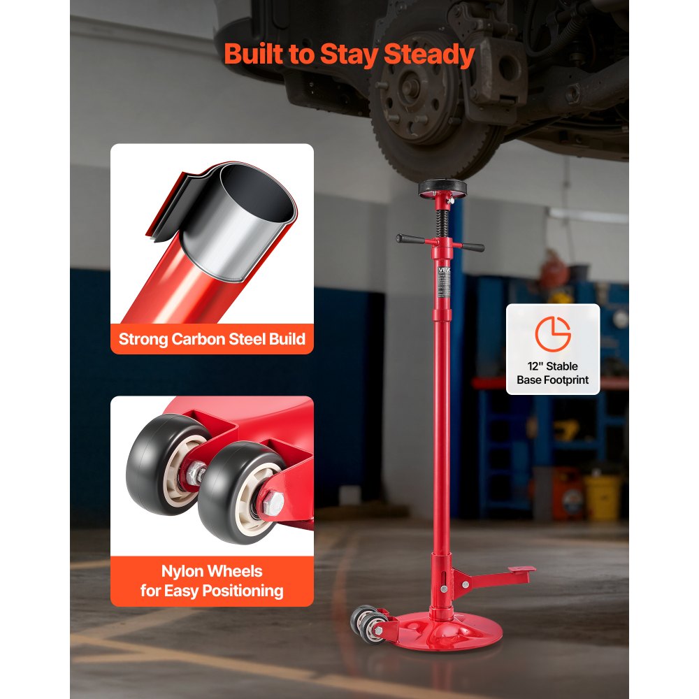 VEVOR Underhoist Support Stand, 3/4 Ton (1653 lbs) Capacity Under Hoist Jack Stand with Two Wheels, Lifting from 51.97" to 80", Bearing Mounted Spin Handle, Foot Pedal, Support Vehicle Components