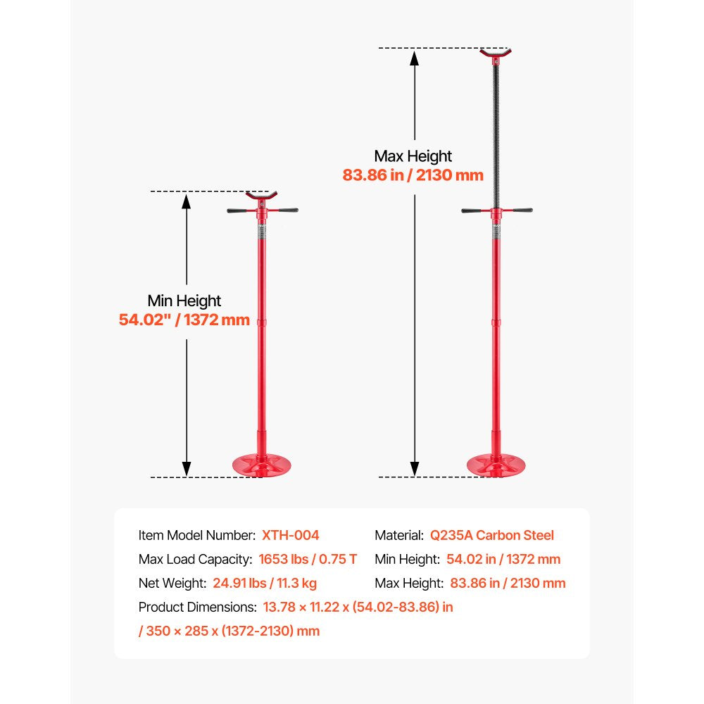 VEVOR Underhoist Support Stand, 3/4 Ton (1653 lbs) Capacity Under Hoist Jack Stand, Lifting from 54.02" to 83.86", Bearing Mounted Spin Handle, Self-Locking Threaded Screw, Support Vehicle Components
