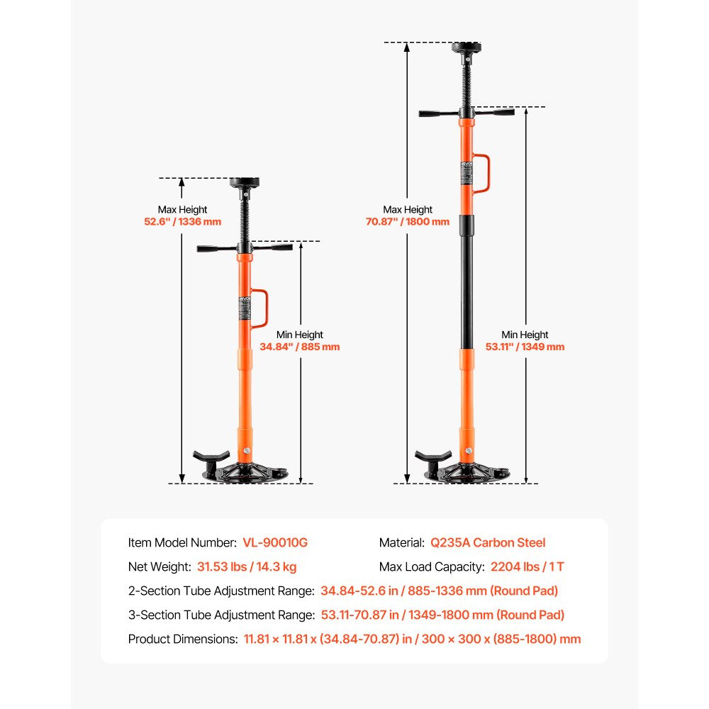 VEVOR Underhoist Support Stand, 1 Ton (2204 lbs) Capacity Under Hoist Jack Stand with Handle, Adjustable Height, Bearing Mounted Spin Handle, Self-Locking Threaded Screw, Support Vehicle Components