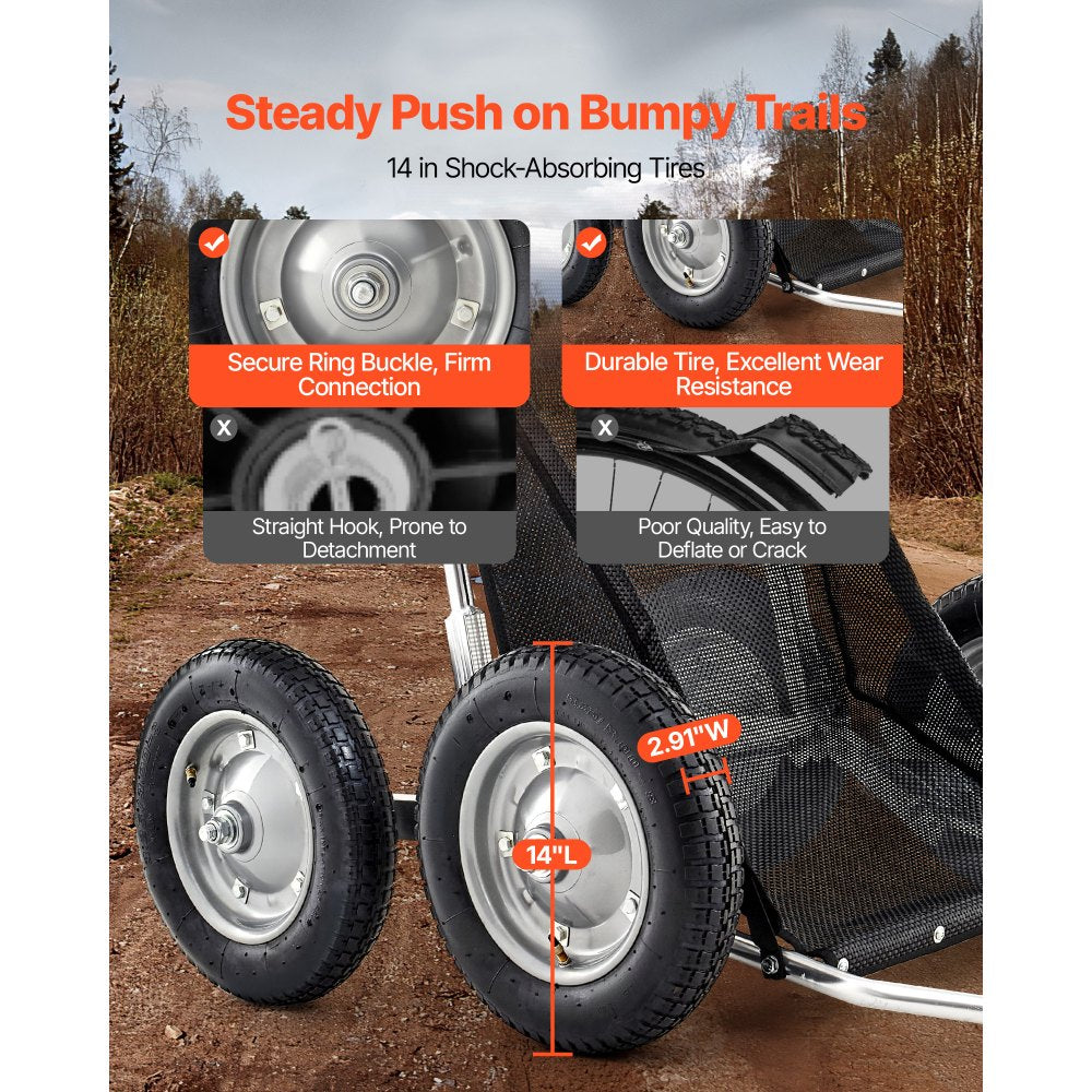 VEVOR Game Carts for Hunting, 500LBS Deer Cart Game Hauler, Heavy-Duty Crawler Cart, All-Terrain Folding Deer Hauling Cart with Shock-Absorbing Tires, Utility Gear Dolly for Hunting Fishing Hiking
