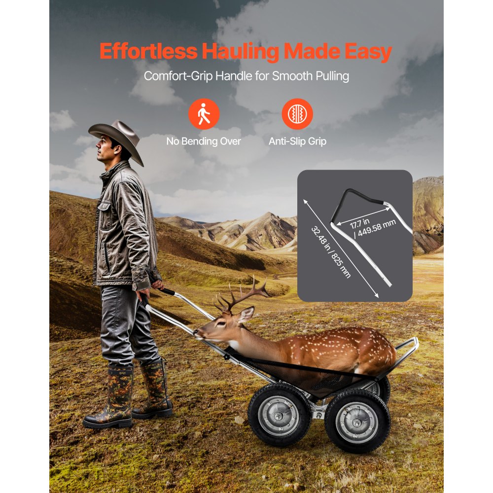 VEVOR Game Carts for Hunting, 500LBS Deer Cart Game Hauler, Heavy-Duty Crawler Cart, All-Terrain Folding Deer Hauling Cart with Shock-Absorbing Tires, Utility Gear Dolly for Hunting Fishing Hiking