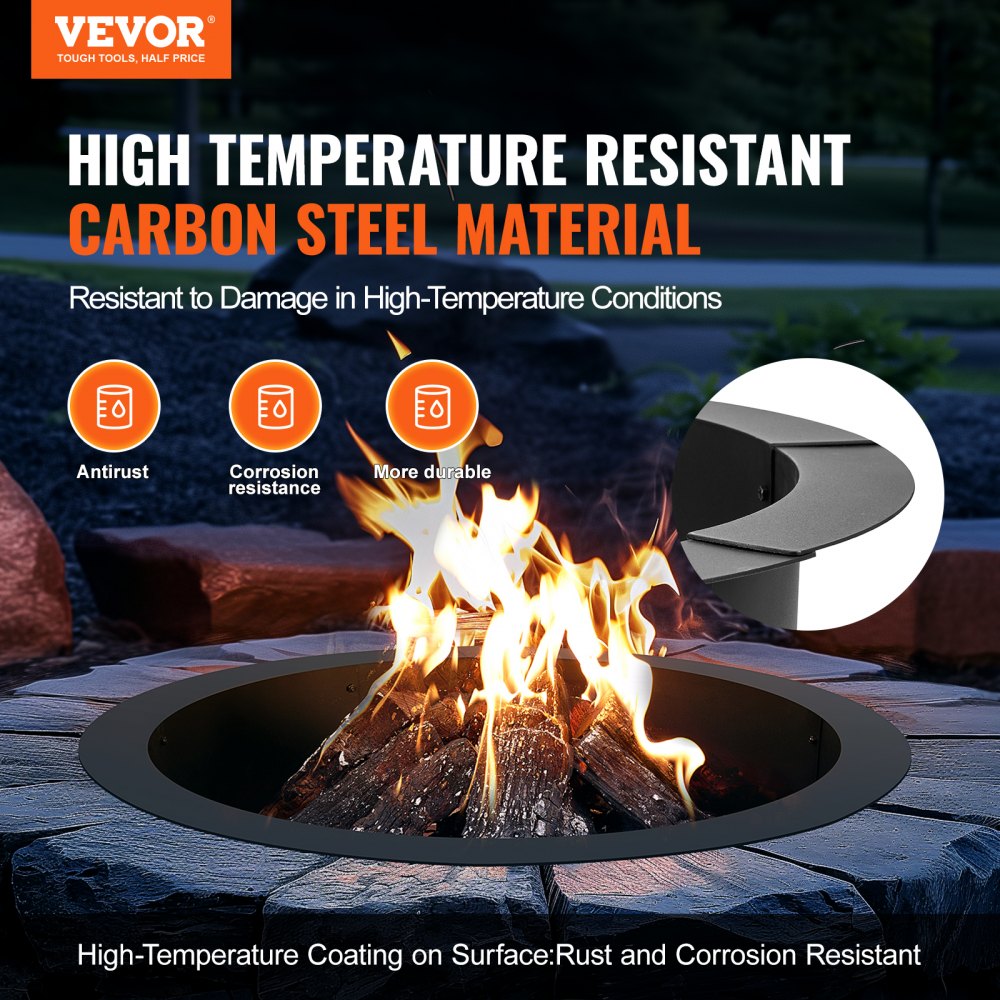 VEVOR Fire Pit Ring, 36-Inch Outer/30-Inch Inner Diameter, 10inch Height 2.5mm Thick Fire Pit Insert, Heavy Duty Carbon Steel Liner DIY Campfire Ring above or In-Ground, for Outdoor Camping, Bonfires
