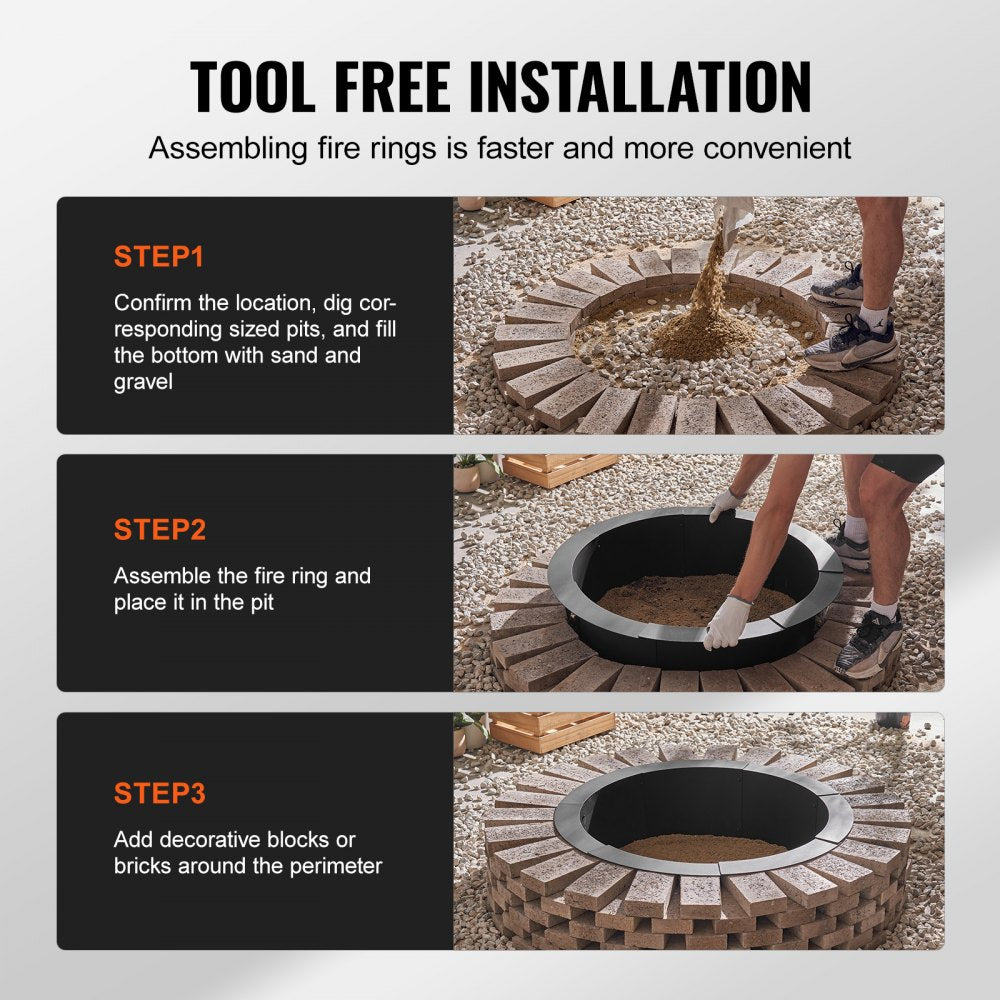 VEVOR Fire Pit Ring, 36-Inch Outer/30-Inch Inner Diameter, 10inch Height 2.5mm Thick Fire Pit Insert, Heavy Duty Carbon Steel Liner DIY Campfire Ring above or In-Ground, for Outdoor Camping, Bonfires