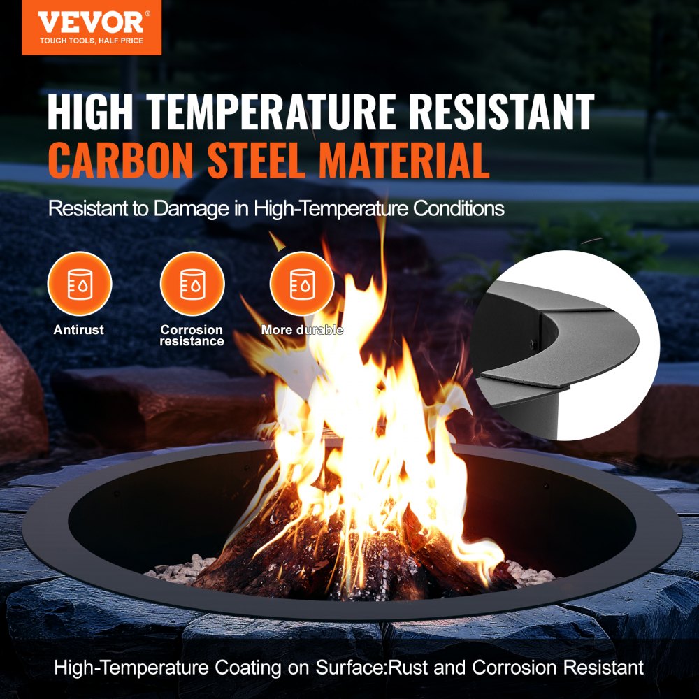 VEVOR Fire Pit Ring, 44-Inch Outer/39-Inch Inner Diameter, 10inch Height 2.5mm Thick Fire Pit Insert, Heavy Duty Carbon Steel Liner DIY Campfire Ring above or In-Ground, for Outdoor Camping, Bonfires