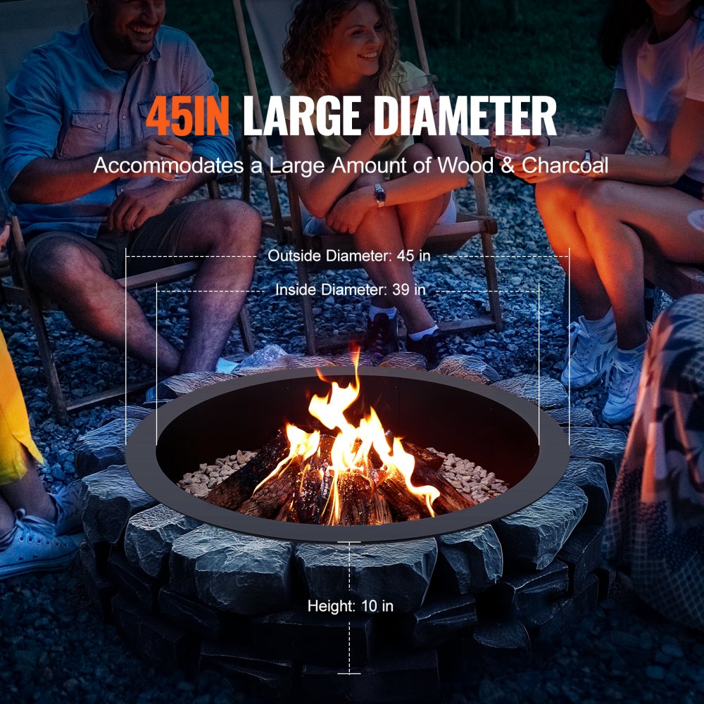 VEVOR Fire Pit Ring, 44-Inch Outer/39-Inch Inner Diameter, 10inch Height 2.5mm Thick Fire Pit Insert, Heavy Duty Carbon Steel Liner DIY Campfire Ring above or In-Ground, for Outdoor Camping, Bonfires